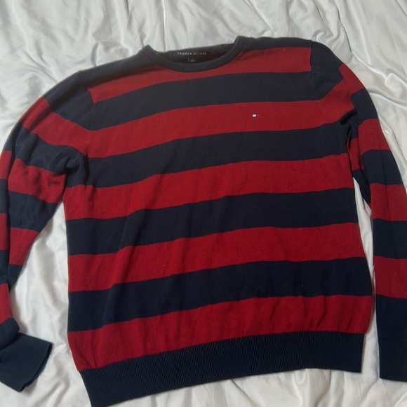 Tommy Hilfiger Red and Blue Striped Crewneck Sweater - Picture 2 of 3